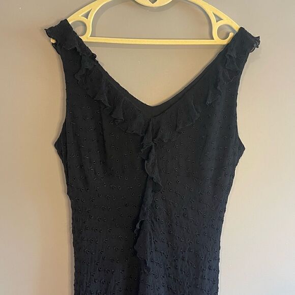 Vintage Jonathan Martin Studio Silk Eyelet Sleeveless Ruffle Flounce Dress Black - Picture 4 of 13